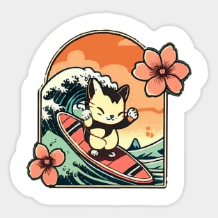 Surfing Kitty at Sunset Sticker